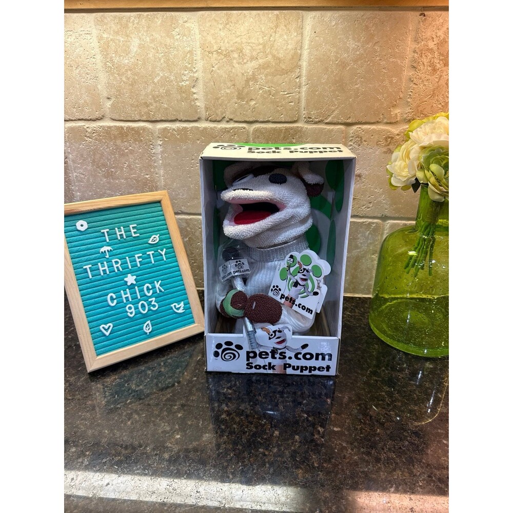 Vintage 1999 Pets.com Sock Puppet Dog Original Box Microphone Rare NIB